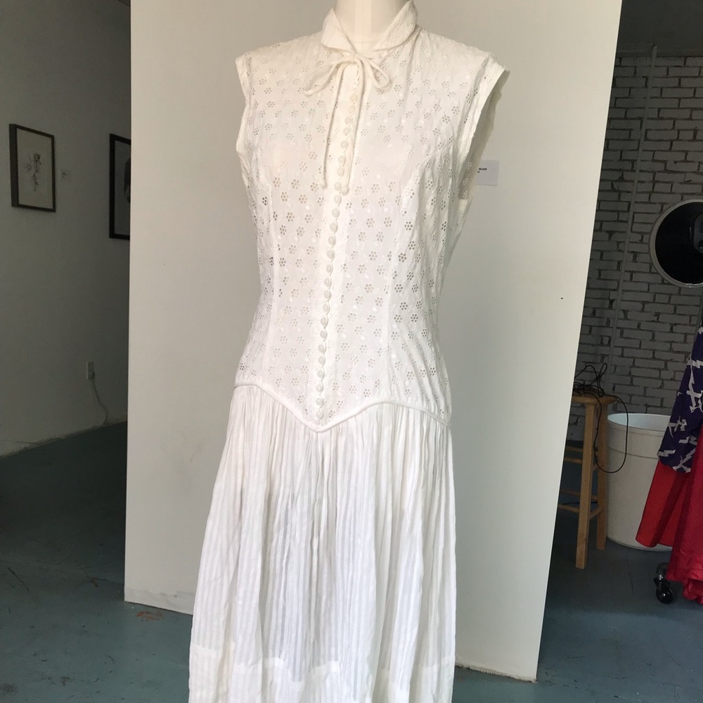 White Vintage Broderie Anglaise Drop Waist Dress